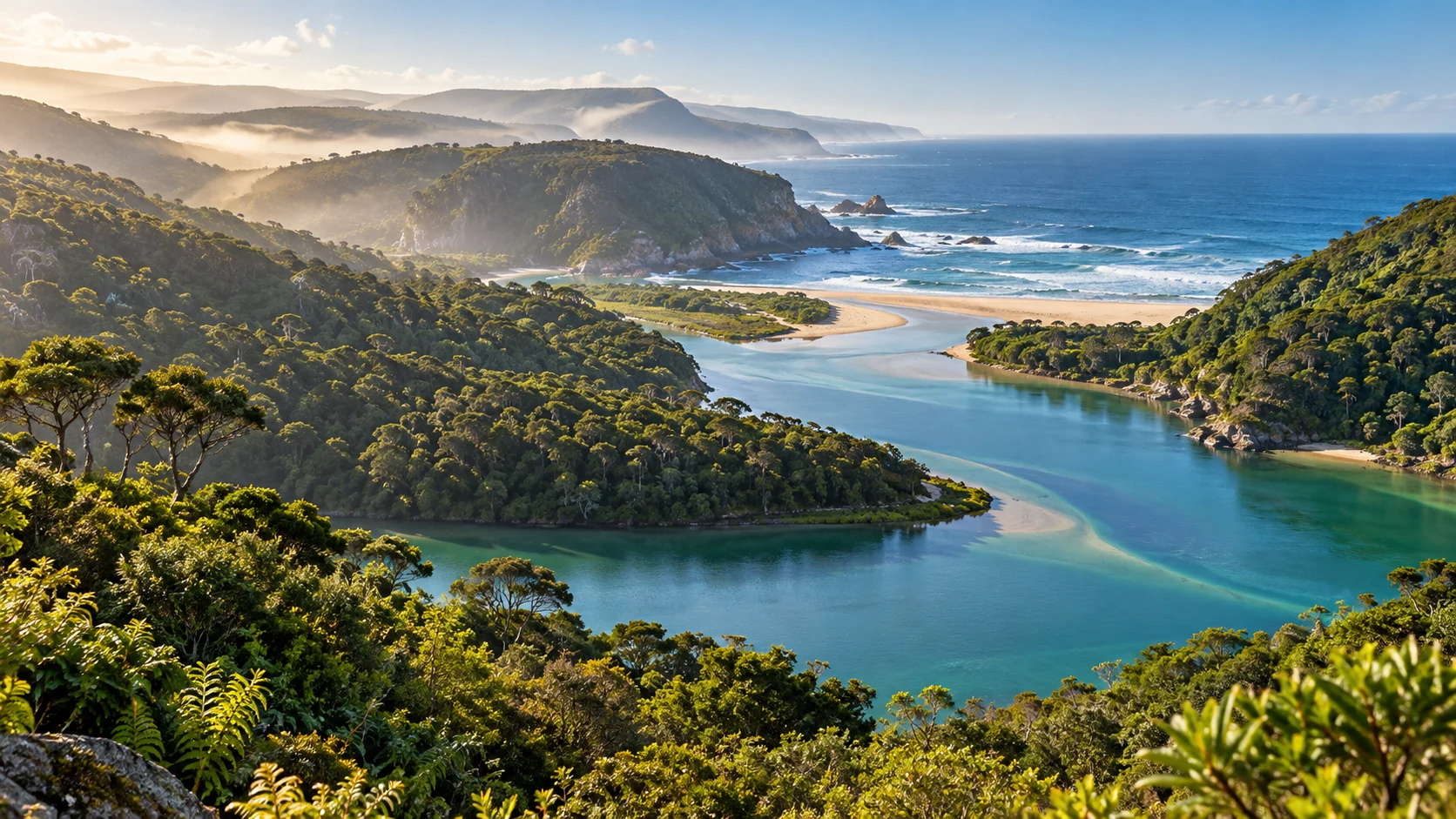 A green coastal estuary and forest