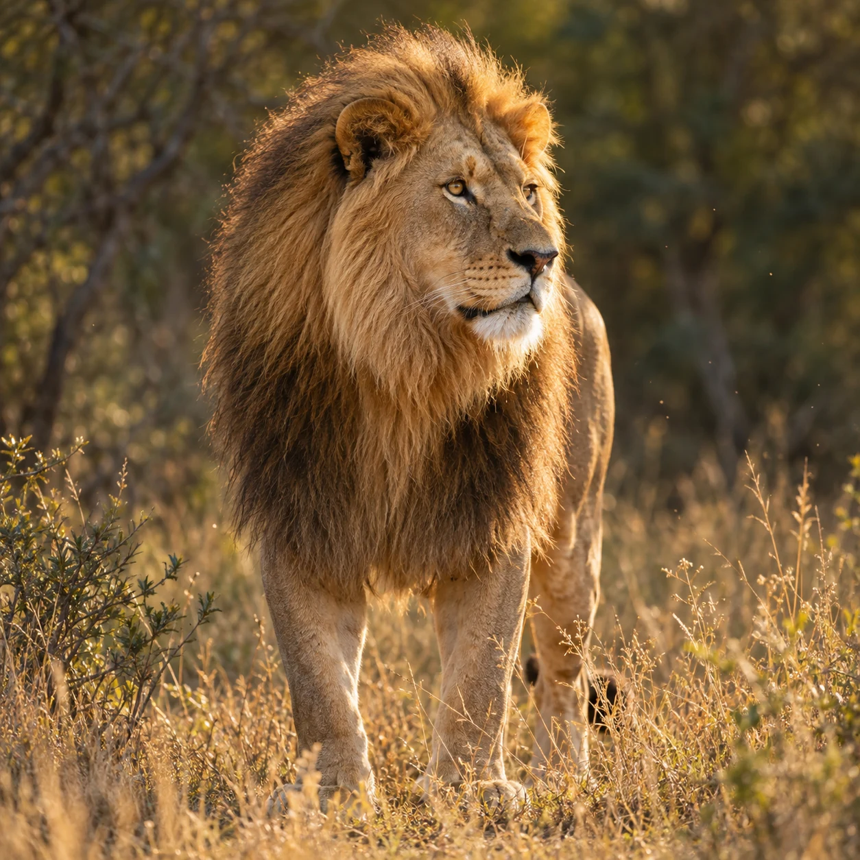 A lion in warm African bushveld