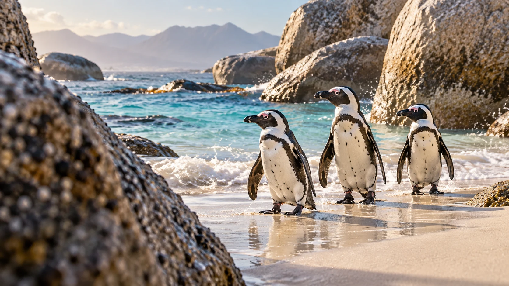 African penguins at the water’s edge